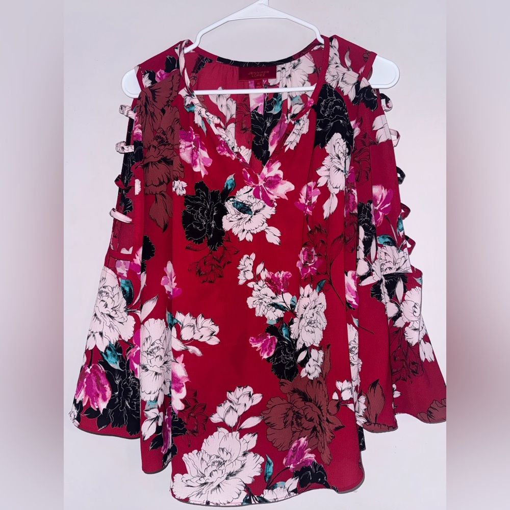 Jennifer Lopez Floral Blouse - Red and Black